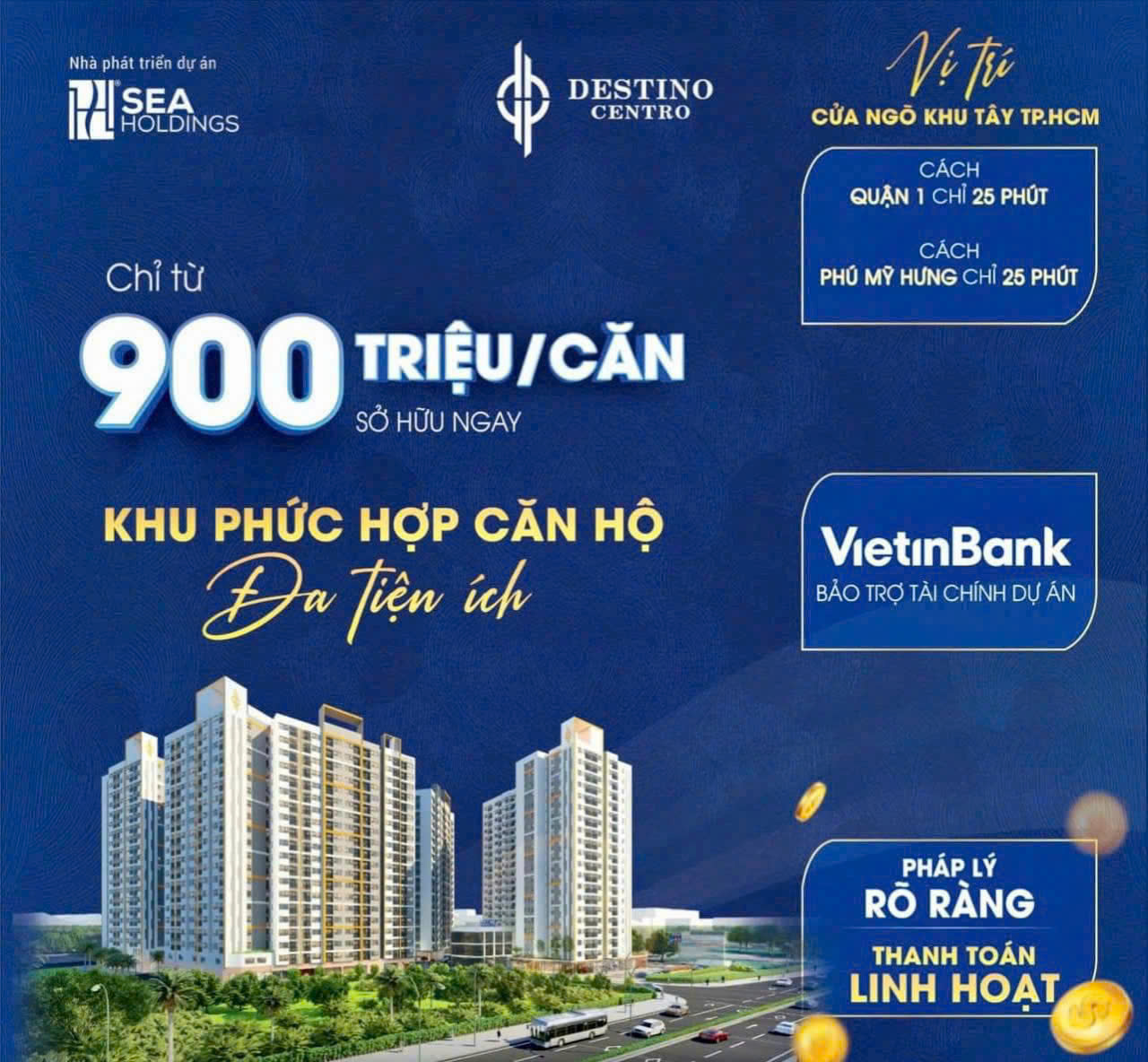 Nhà Sài Gòn cho người Hà Nội,Mở bán Destino Centro,Nhà ở cho công nhân Long An,Bán căn 1PN Destino Centro