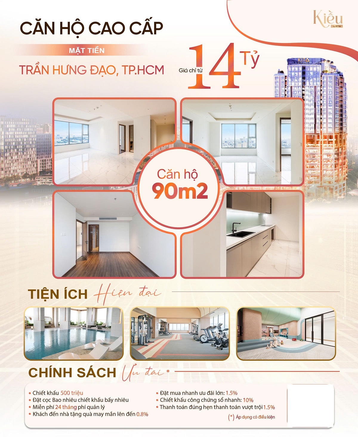 Bán căn hộ 90M2 Kiều By Kita Trần Hưng Đạo Quận 5 giá 12ty