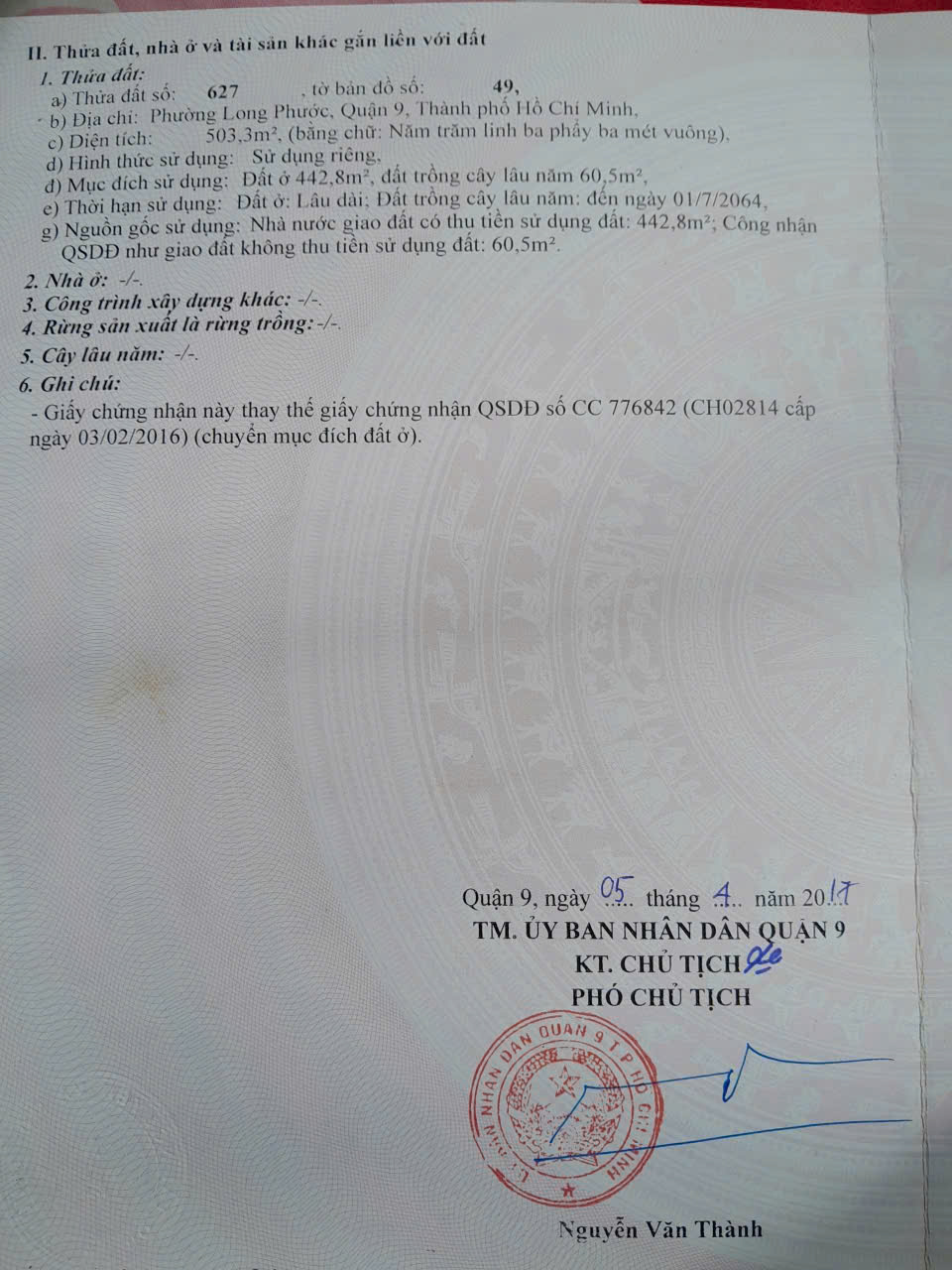 Bán 503m2 đường 8 Long Phước Quận 9: Có 442,8m2 đất ở