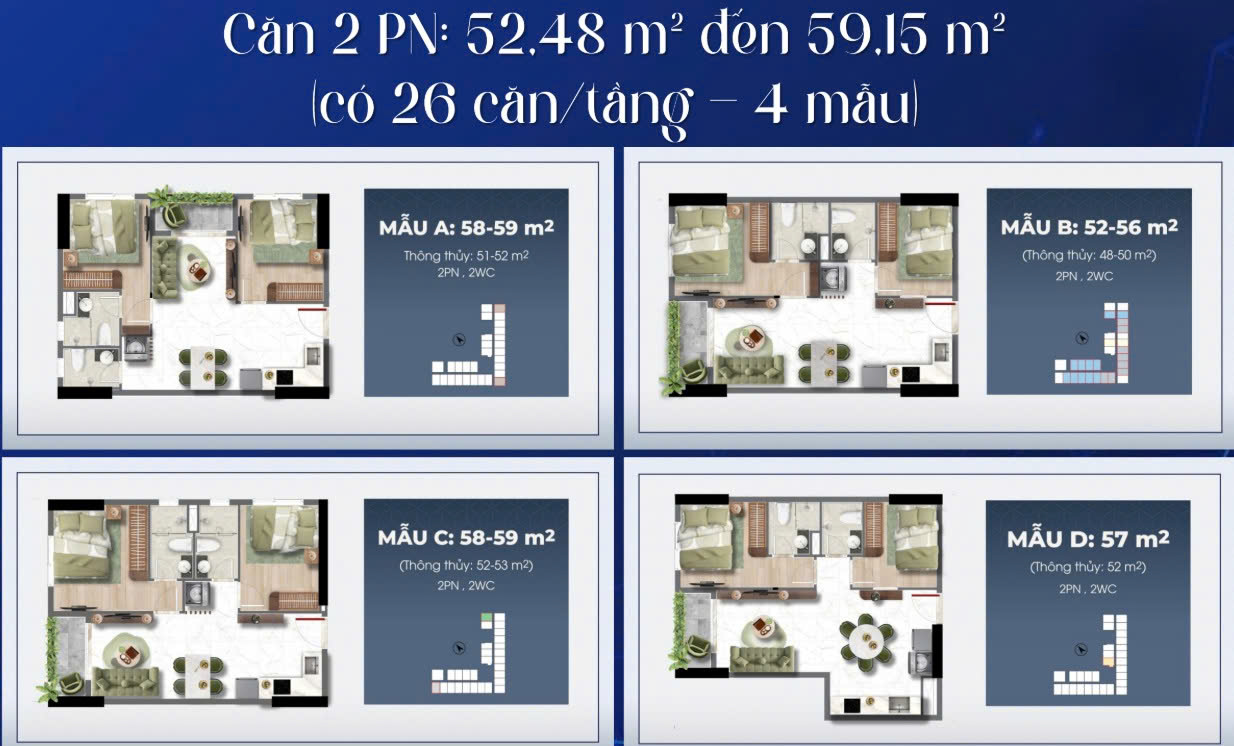Bán căn 2PN Bcons Center City diện tích 52,48m2, hướng Đông Nam giá 2,868 tỷ